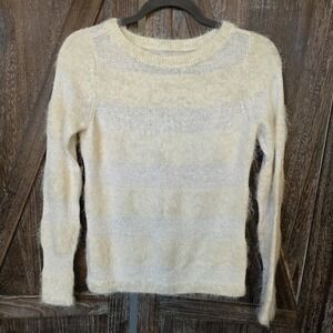 Loft Sweater Women's Size XSmall Ivory Fuzzy Sequins‎ Sparkly Stripes Holiday